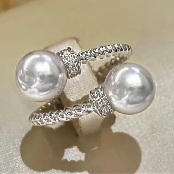 Silver Twist Pearl Ring - Picture 1 of 11